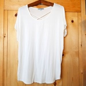 Emma's Closet Bamboo Cap Sleeve Crisscross Neck Short Sleeve Longer Length Top